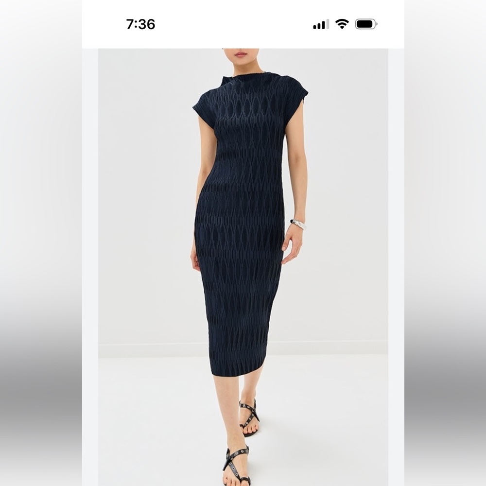 Textured Navy Midi Pencil Dress - Women